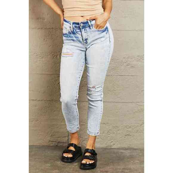 Bayeas Denim - BAYEAS Mid Rise Acid Wash Skinny Jeans